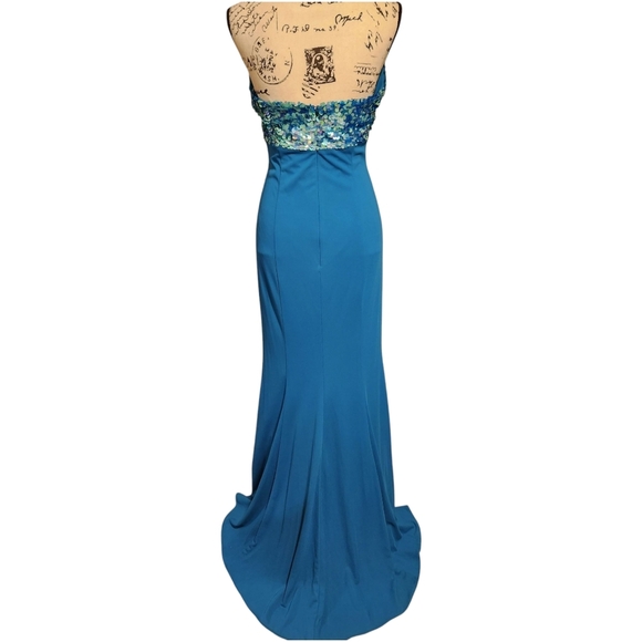 NIKI By Niki Livas Teal Sequin Halter Gown - Picture 7 of 11